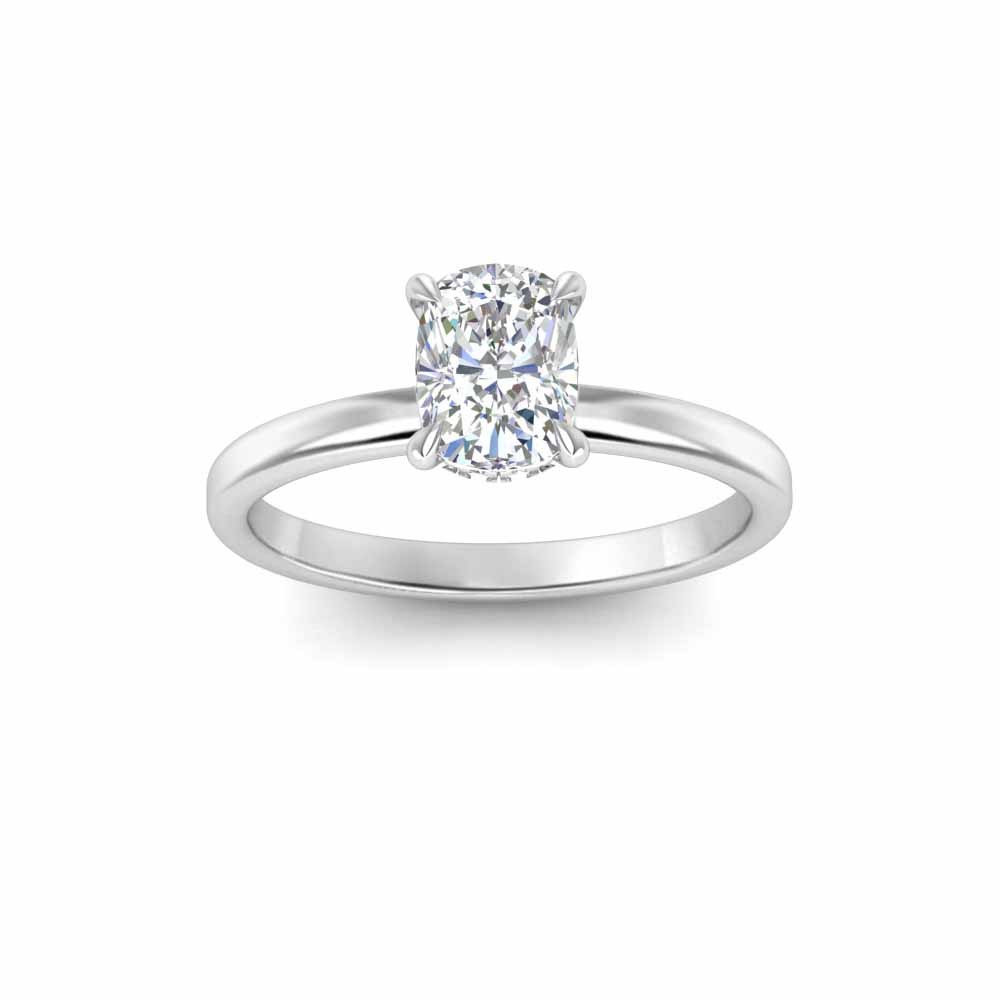 1.5 Ct Elongated Cushion Moissanite & .06 Ctw Diamond Secret Halo Solitaire Ring