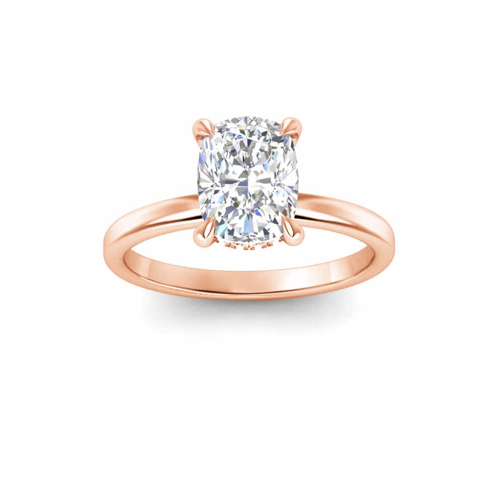 2 Ct Elongated Cushion Lab Diamond & .06 Ctw Diamond Secret Halo Solitaire Ring