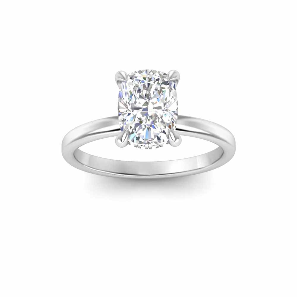 2.06 Ctw Elongated Cushion Diamond Whisper Secret Halo Solitaire Ring