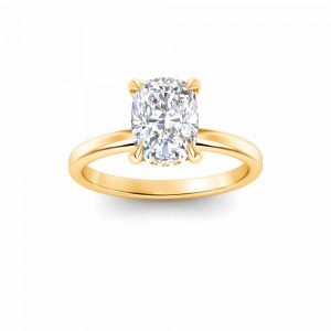 2 Ct Elongated Cushion Lab Diamond & .06 Ctw Diamond Secret Halo Solitaire Ring