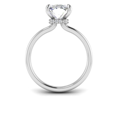 3.60 Ct Elongated Cushion CZ Secret Halo Solitaire Ring