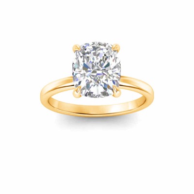 3.5 Ct Elongated Cushion Lab Diamond & .10 Ctw Diamond Secret Halo Solitaire Ring