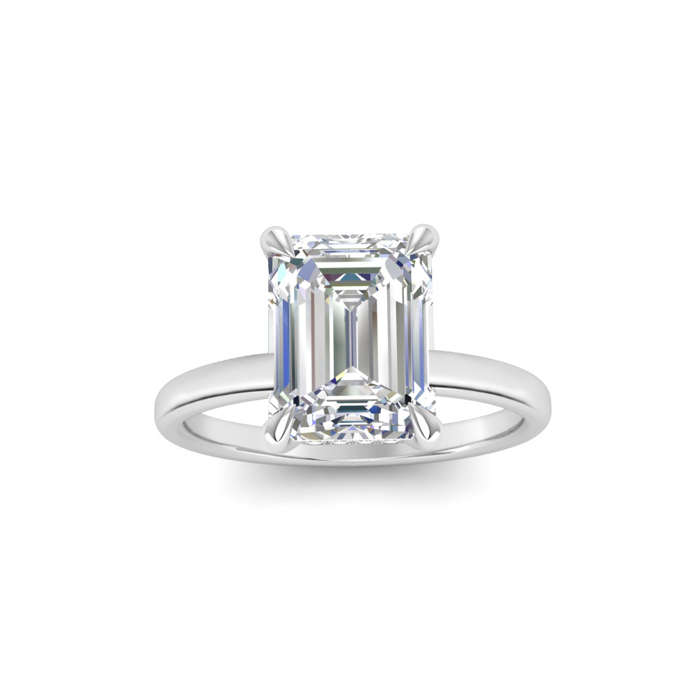 3.60 Ct Emerald CZ Secret Halo Solitaire Ring