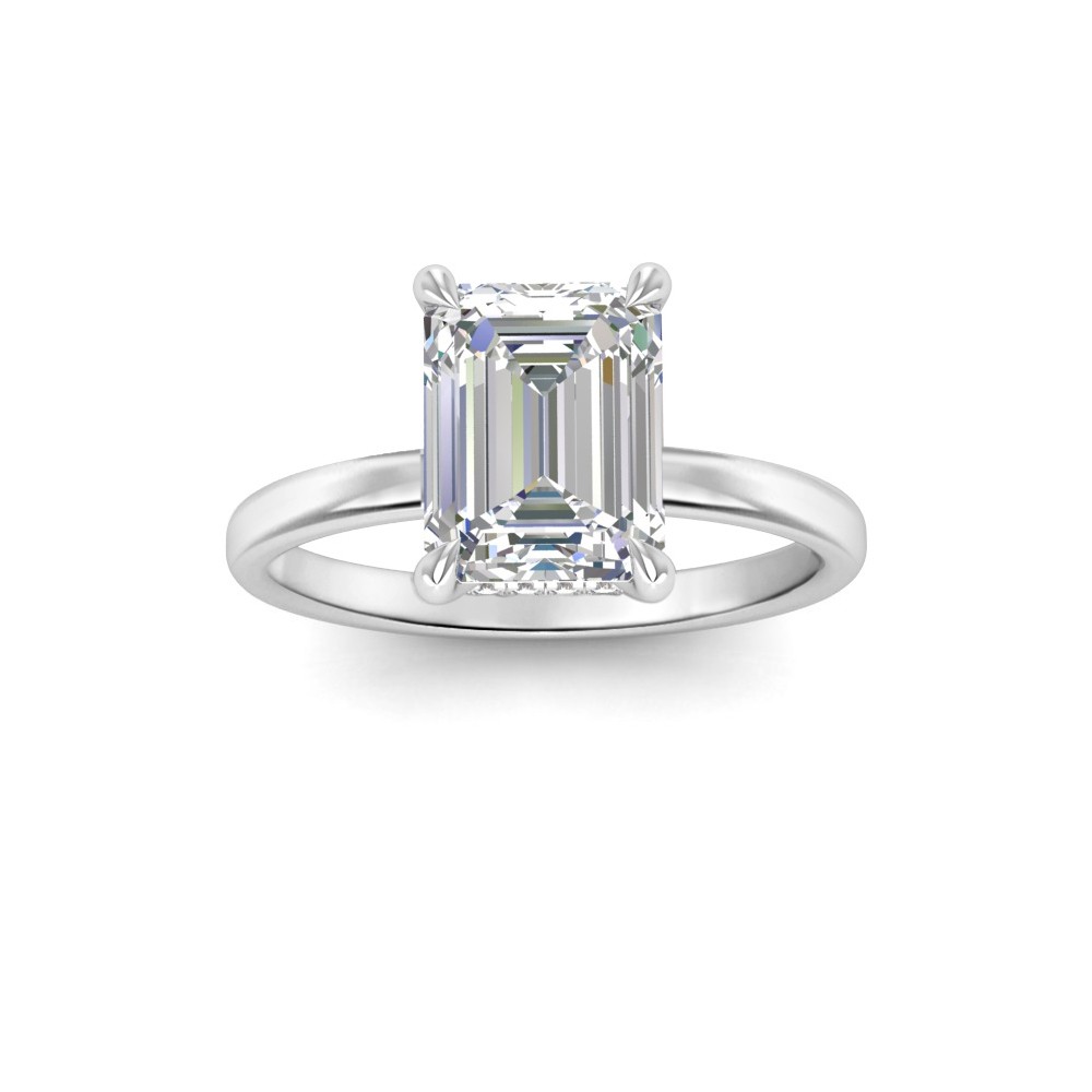 2 Ct Emerald Cut Moissanite & .10 Ctw Diamond Secret Halo Engagement Ring