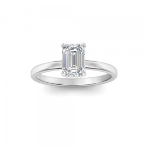 1 Ct Emerald Cut Lab Diamond  & .08 Ctw Diamond Secret Halo Engagement Ring
