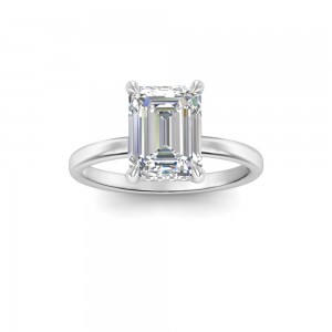 2 Ct Emerald Cut Lab Diamond & .10 Ctw Diamond Secret Halo Engagement Ring