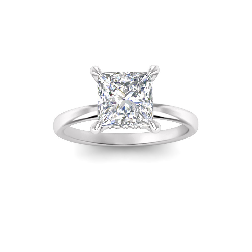 1 Ct Princess Lab Diamond & .06 Ctw Diamond Secret Halo Solitaire Ring