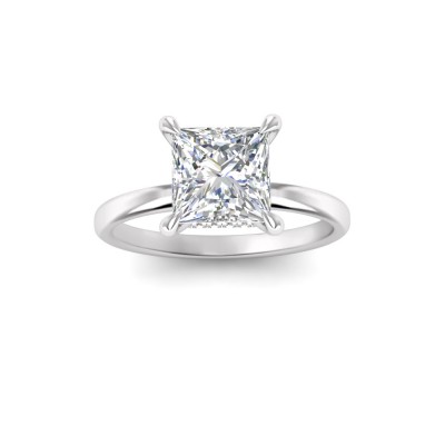 1 Ct Princess Moissanite & .06 Ctw Diamond Secret Halo Solitaire Ring
