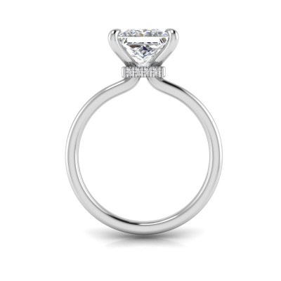 1 Ct Princess Moissanite & .06 Ctw Diamond Secret Halo Solitaire Ring