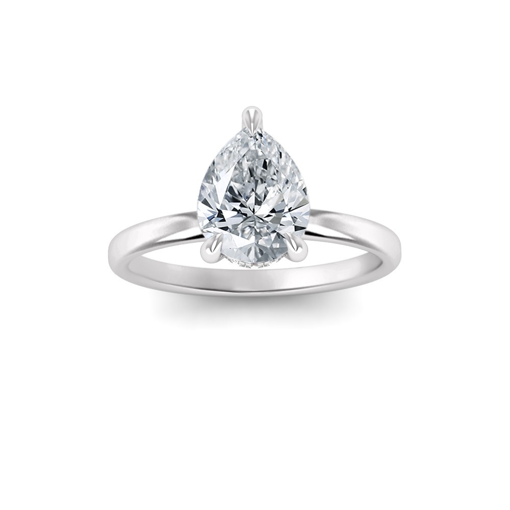 1.5 Ct Pear Moissanite & .06 Ctw Diamond Secret Halo Solitaire Ring
