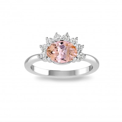 2 Ct Oval Morganite & Diamond Vintage Half Halo Engagement Ring
