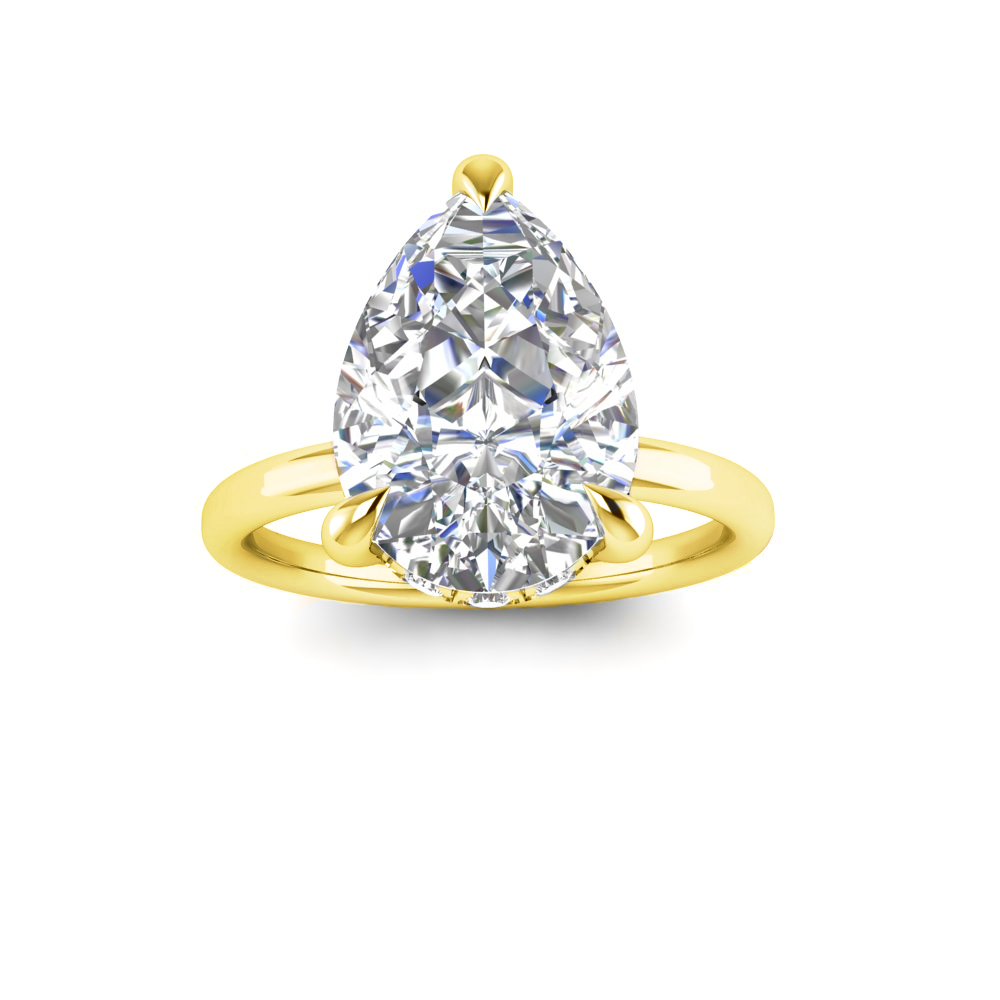 4 Ct Pear Moissanite & .23 Ctw Diamond Hidden Halo Engagement Ring