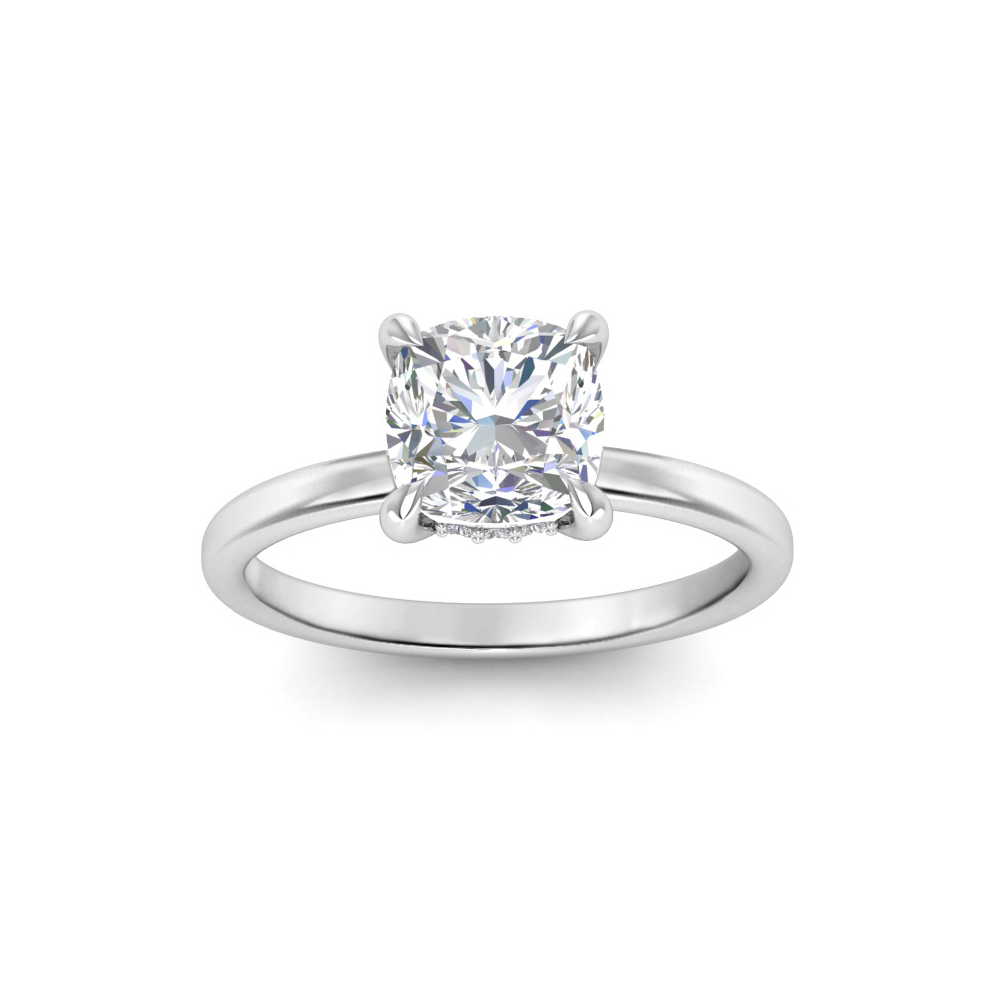 4 Ct Cushion Moissanite & .10 Ct Diamond Hidden Halo Engagement Ring