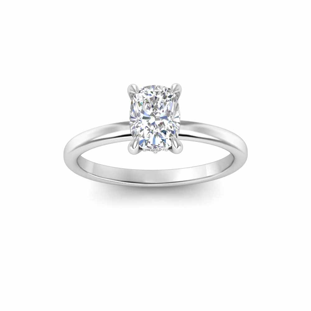 1 Ct Elongated Cushion Lab Diamond & .10 Ctw Diamond Hidden Halo Engagement Ring