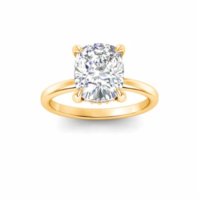 3.5 Ct Elongated Cushion Lab Diamond & .10 Ct Diamond Hidden Halo Engagement Ring
