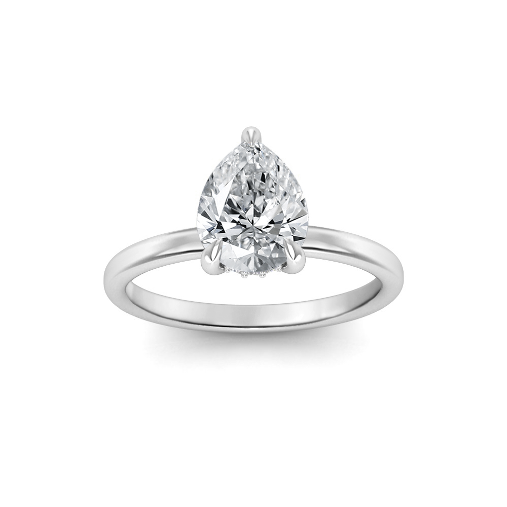 3 Ct Pear Lab Diamond & .10 Ctw Diamond Hidden Halo Engagement Ring