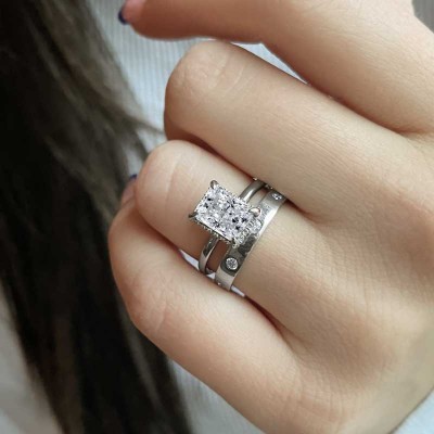 2 Ct Radiant Moissanite & .09 Ctw Diamond Hidden Halo Engagement Ring