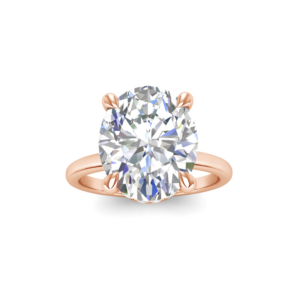 5 Ct Oval Lab Diamond & .10 Ct Diamond Hidden Halo Engagement Ring