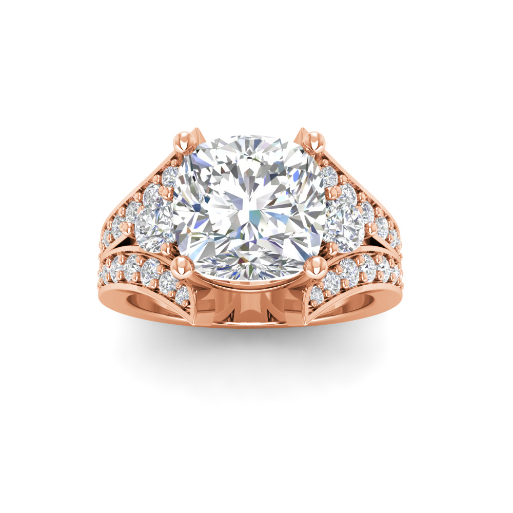2 Ct Cushion Lab Diamond & 1 Ctw Split Shank Wide Band Engagement Ring