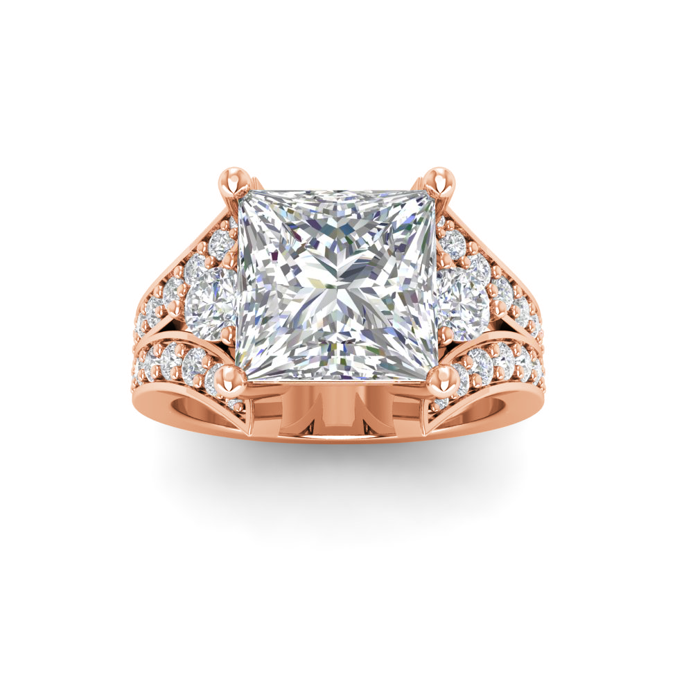 2 Ct Princess Colorless Lab Diamond & 1 Ctw Split Shank Wide Band Engagement Ring