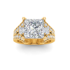 2 Ct Princess Moissanite & 1 Ctw Lab Diamond Split Shank Wide Band Engagement Ring
