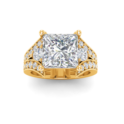 2 Ct Princess Lab Diamond & 1 Ctw Split Shank Wide Band Engagement Ring
