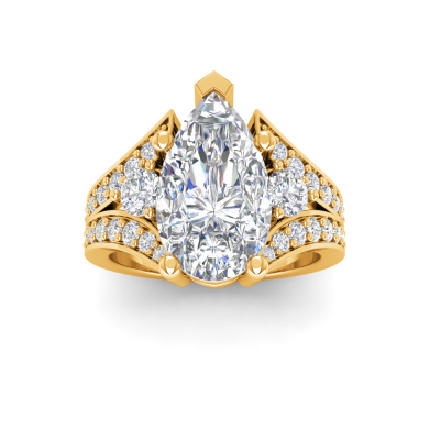 3 Ct Pear Lab Diamond & 1 Ctw Split Shank Wide Band Engagement Ring