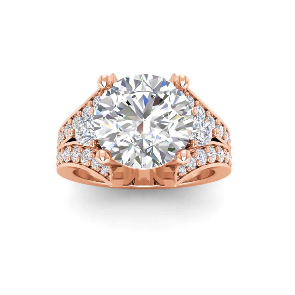 2 Ct Round Moissanite & 1 Ctw Lab Diamond Split Shank Wide Band Engagement Ring