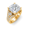 5 Ct Cushion Moissanite & 1 Ctw Lab Diamond Split Shank Wide Band Engagement Ring