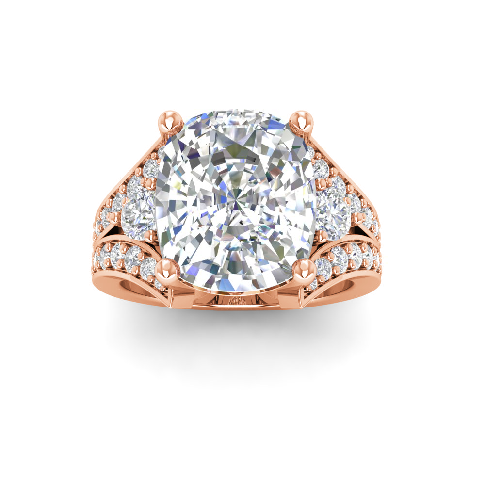 6 Ct Elongated Cushion Moissanite & 1 Ctw Lab Diamond Split Shank Wide Band Engagement Ring