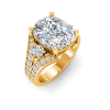5 Ct Elongated Cushion Moissanite & 1 Ctw Lab Diamond Split Shank Wide Band Engagement Ring