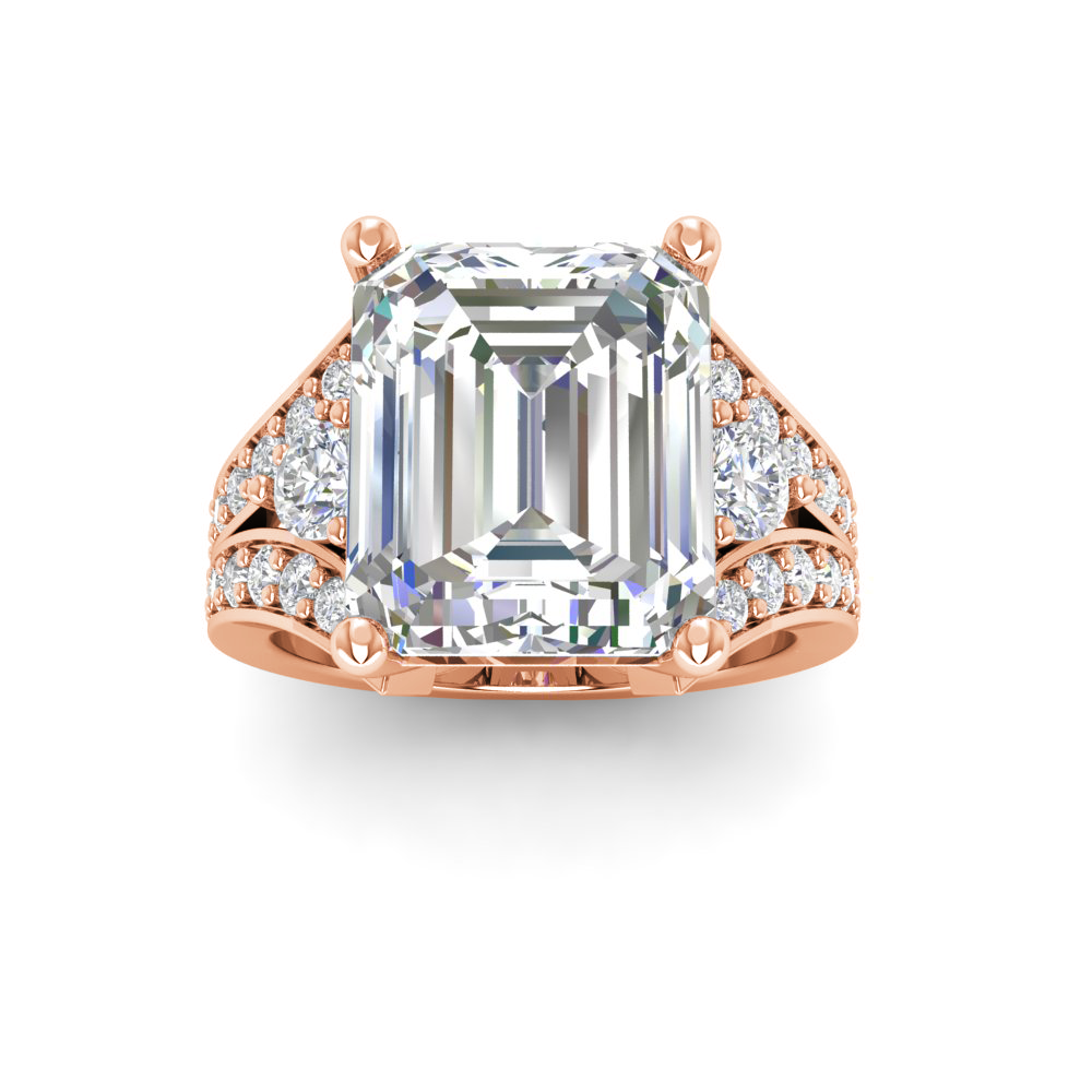5 Ct Emerald Lab Diamond & 1 Ctw Split Shank Wide Band Engagement Ring