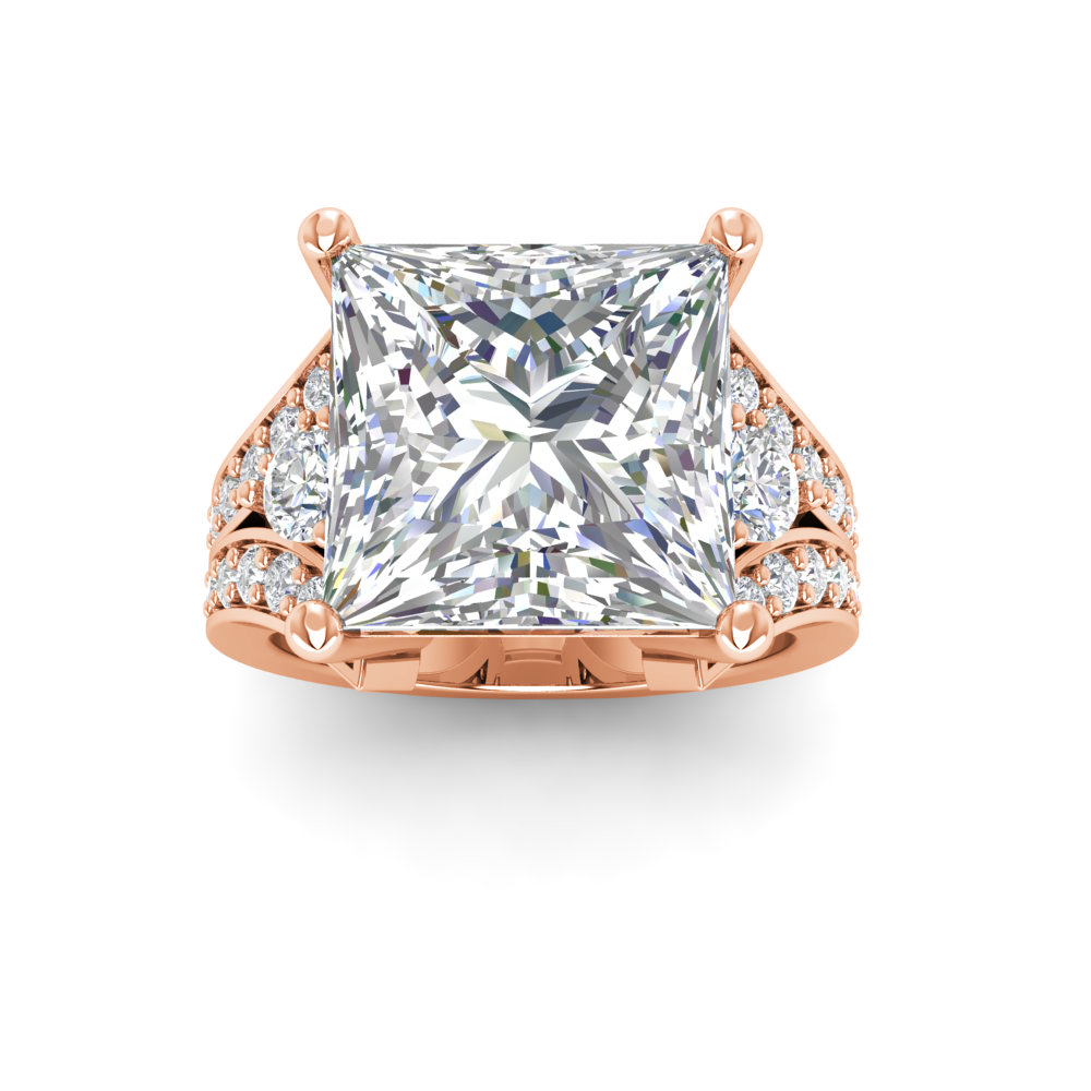 6 Ct Princess Colorless Lab Diamond & 1 Ctw Split Shank Wide Band Engagement Ring