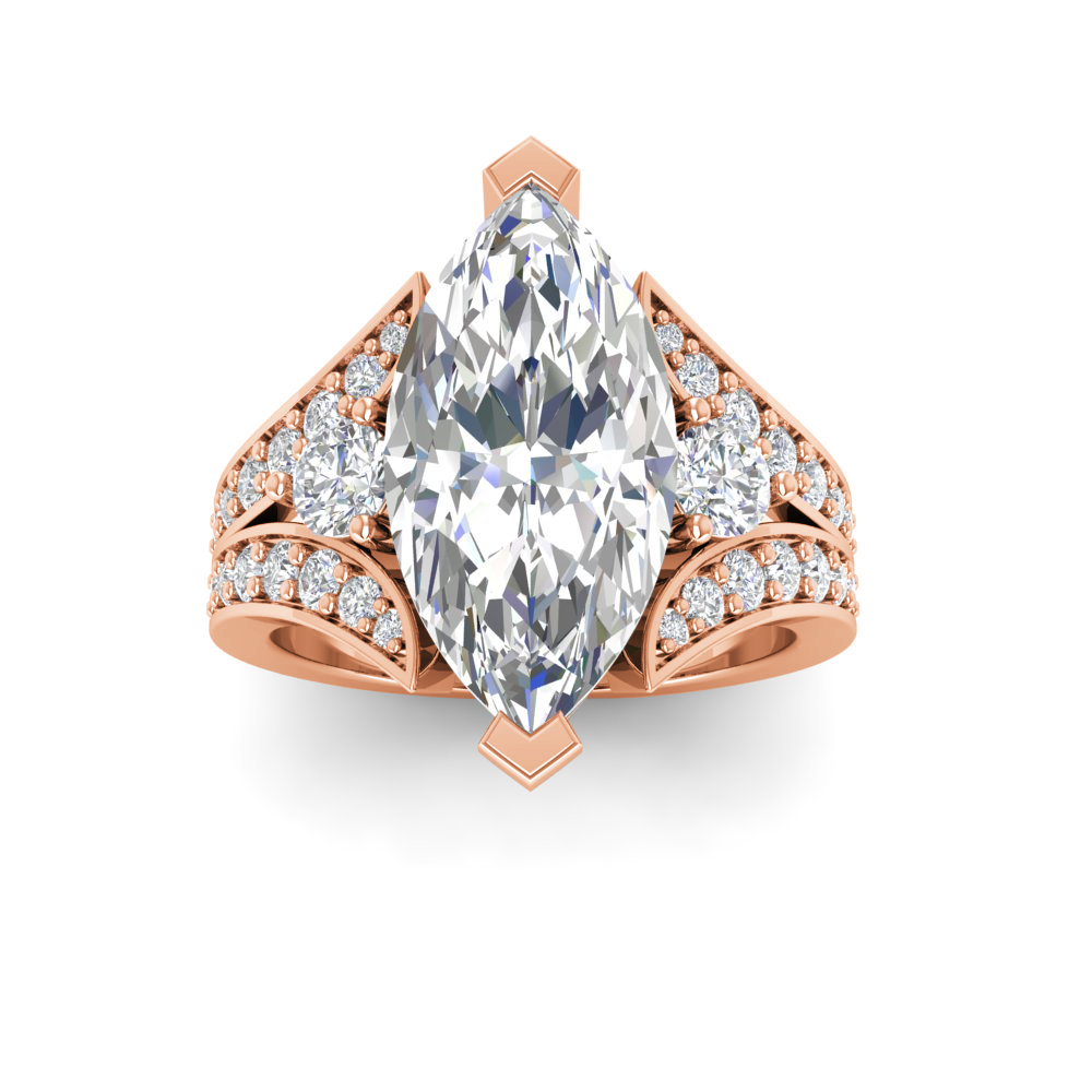6 Ct Marquise Colorless Lab Diamond & 1 Ctw Split Shank Wide Band Engagement Ring