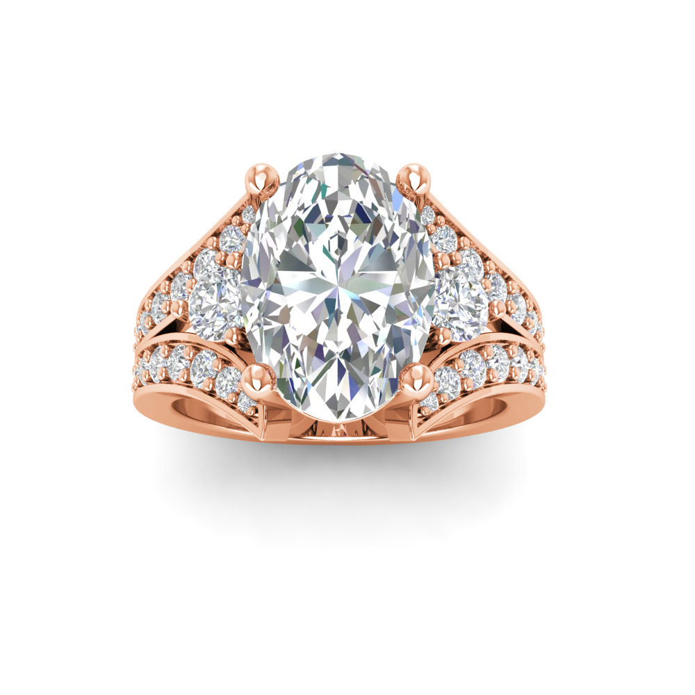 2 Ct Oval Colorless Lab Diamond & 1 Ctw Split Shank Wide Band Engagement Ring