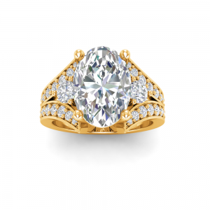 6 Ct Oval Lab Diamond & 1 Ctw Split Shank Wide Band Engagement Ring