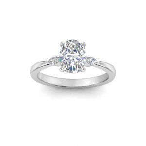 1.50 Ct Oval Lab Diamond & .12 Ctw Marquise Diamond Three Stone Engagement Ring