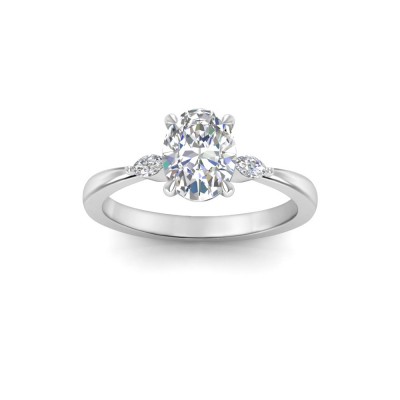 1.50 Ct Oval Moissanite & .12 Ctw Marquise Diamond Three Stone Engagement Ring