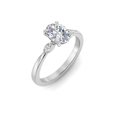 1.50 Ct Oval Moissanite & .12 Ctw Marquise Diamond Three Stone Engagement Ring