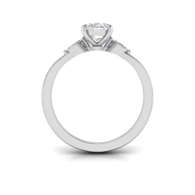 1.50 Ct Oval Moissanite & .12 Ctw Marquise Diamond Three Stone Engagement Ring