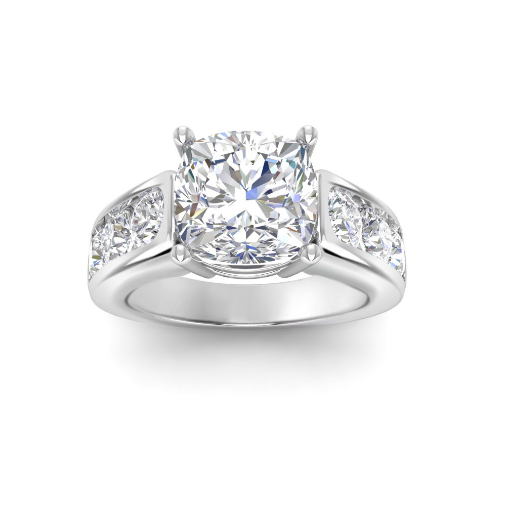 5 Ct Cushion Lab Diamond & 1.44 Ctw Lab Diamond Channel Set Wide Band Engagement Ring