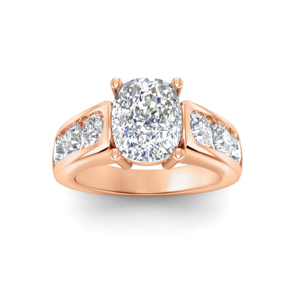 2 Ct Elongated Cushion Lab Diamond & 1.44 Ctw Lab Diamond Channel Set Wide Band Engagement Ring