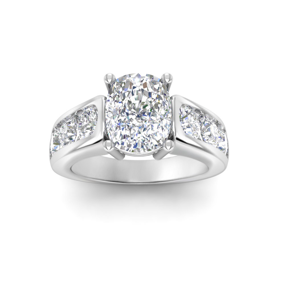 4 Ct Elongated Cushion Premium Lab Diamond & 1.44 Ctw Lab Diamond Channel Set Wide Band Engagement Ring