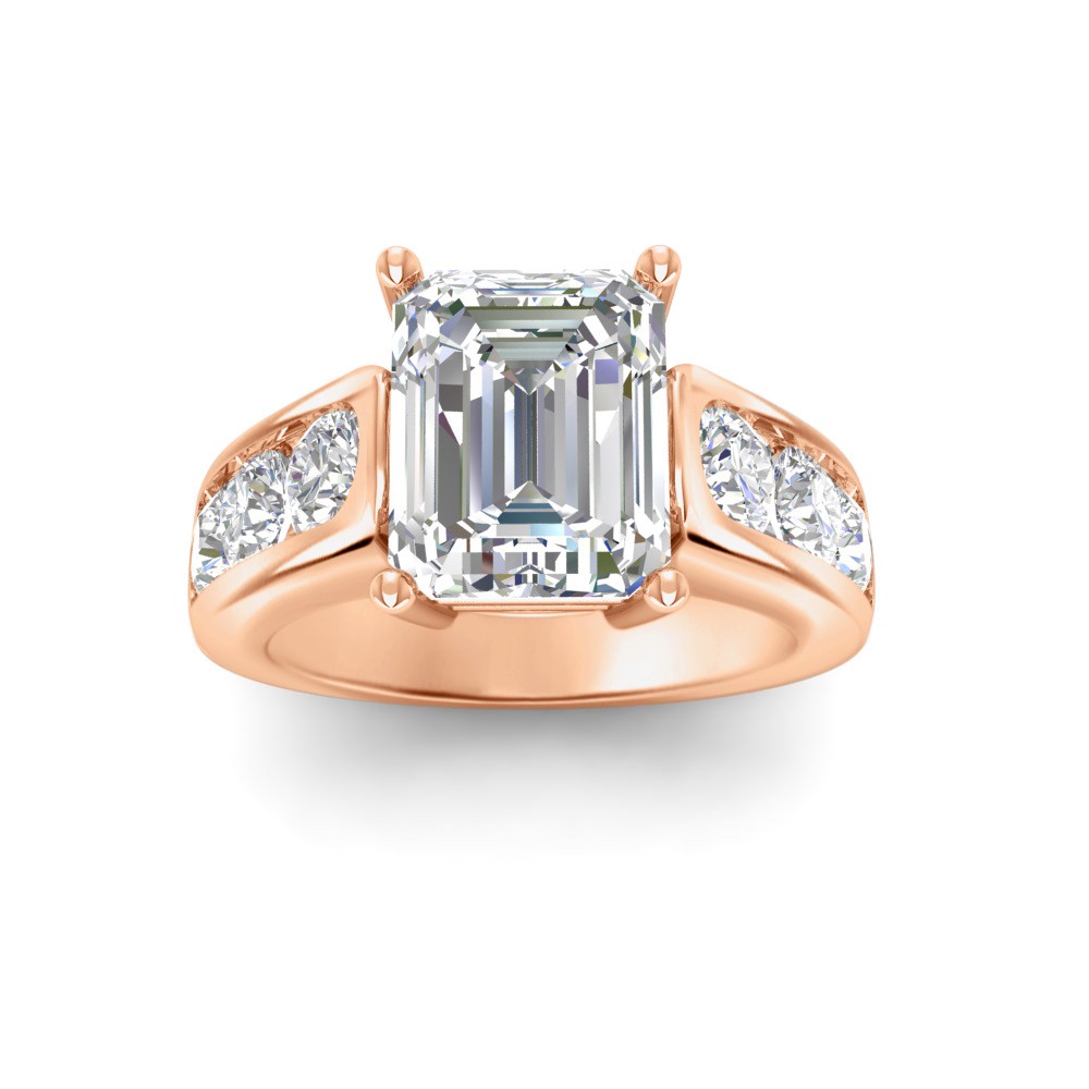 5 Ct Emerald Premium Lab Diamond & 1.44 Ctw Lab Diamond Channel Set Wide Band Engagement Ring