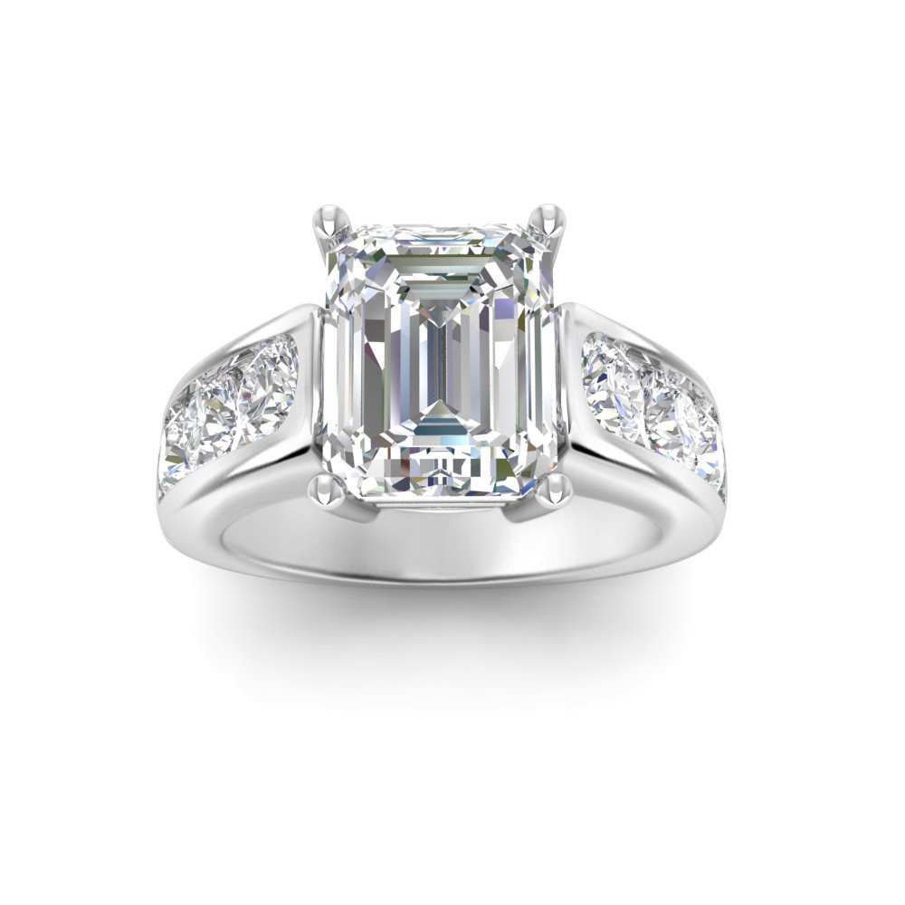 3 Ct Emerald Premium Lab Diamond & 1.44 Ctw Lab Diamond Channel Set Wide Band Engagement Ring
