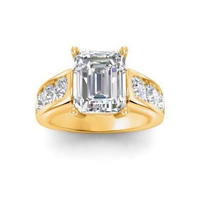 4 Ct Emerald Lab Diamond & 1.44 Ctw Lab Diamond Channel Set Wide Band Engagement Ring