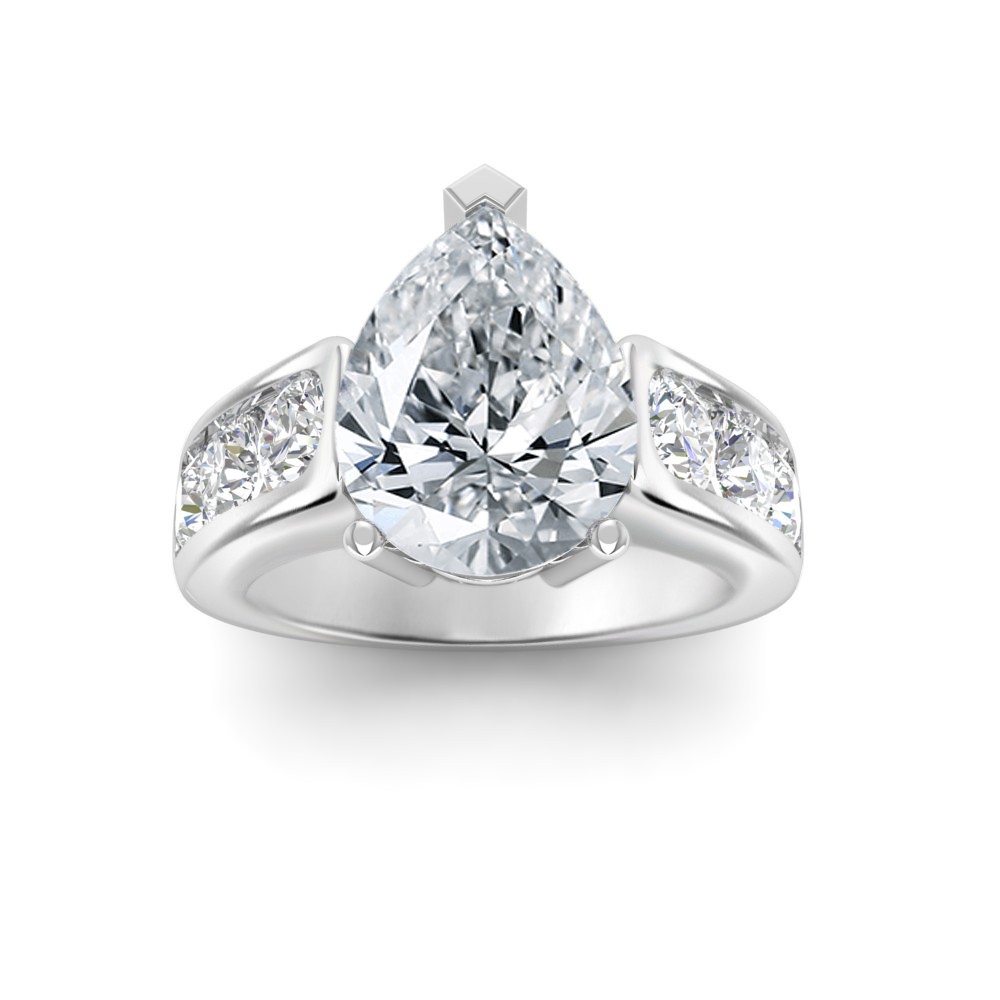 2 Ct Pear Lab Diamond & 1.44 Ctw Lab Diamond Channel Set Wide Band Engagement Ring