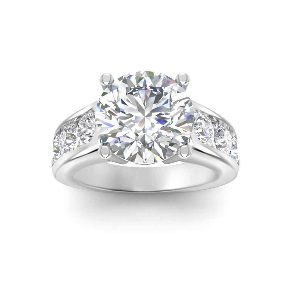 3 Ct Round Moissanite & 1.44 Ctw Lab Diamond Channel Set Wide Band Engagement Ring