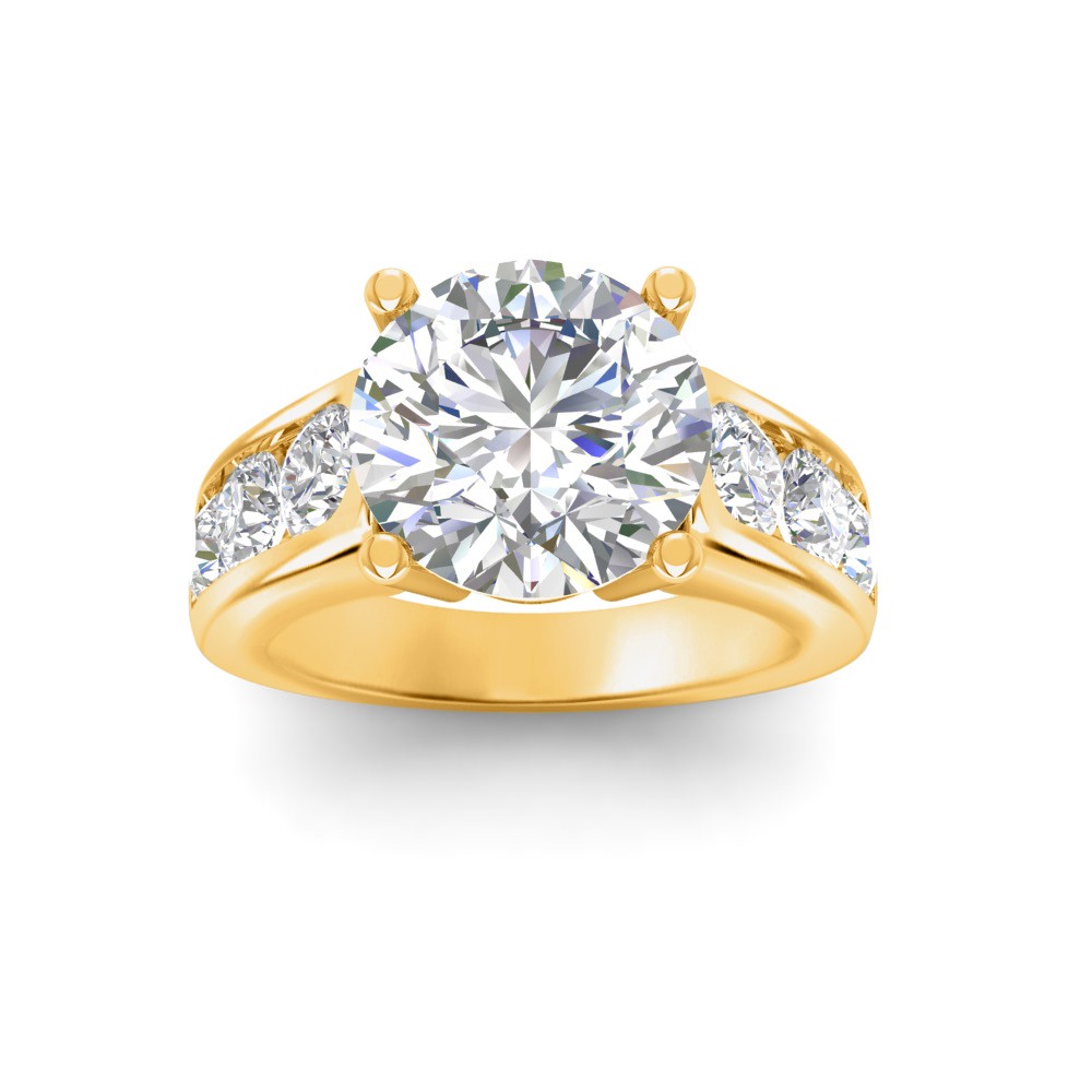5 Ct Round Moissanite & 1.44 Ctw Lab Diamond Channel Set Wide Band Engagement Ring