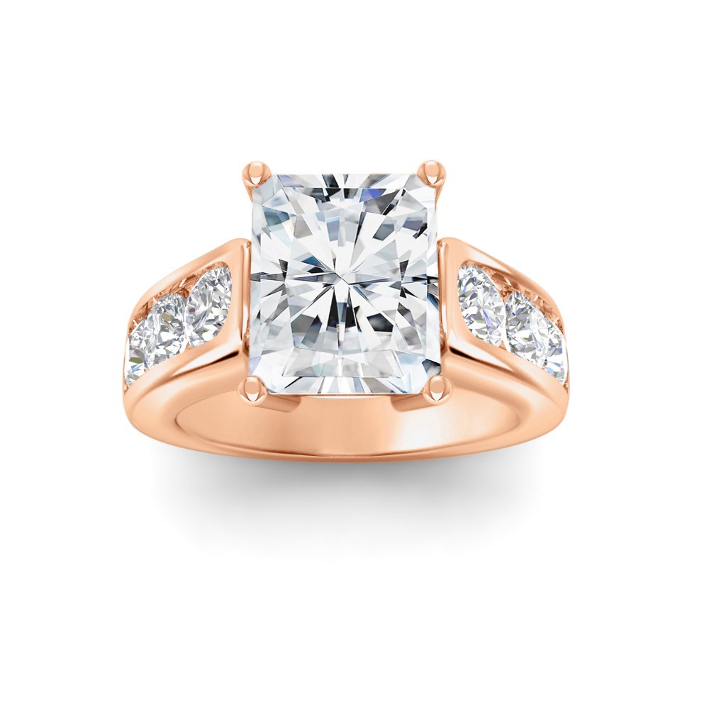 5 Ct Radiant Premium Lab Diamond & 1.44 Ctw Lab Diamond Channel Set Wide Band Engagement Ring
